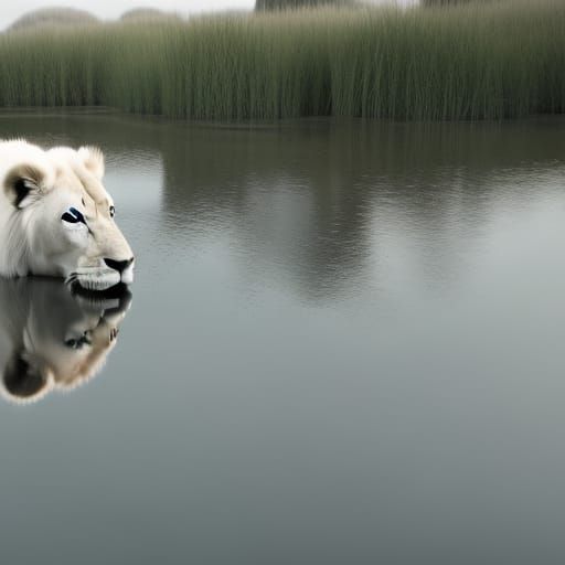 White Lion Cubs Drinking: Sci-Fi Cinematic Rendering