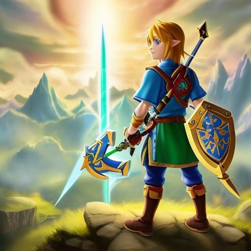 Chibi Link with Master Sword and Shield