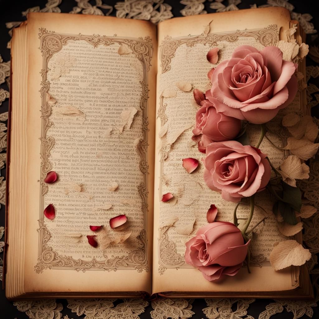 Victorian Novel with Rose Petals in High Resolution
