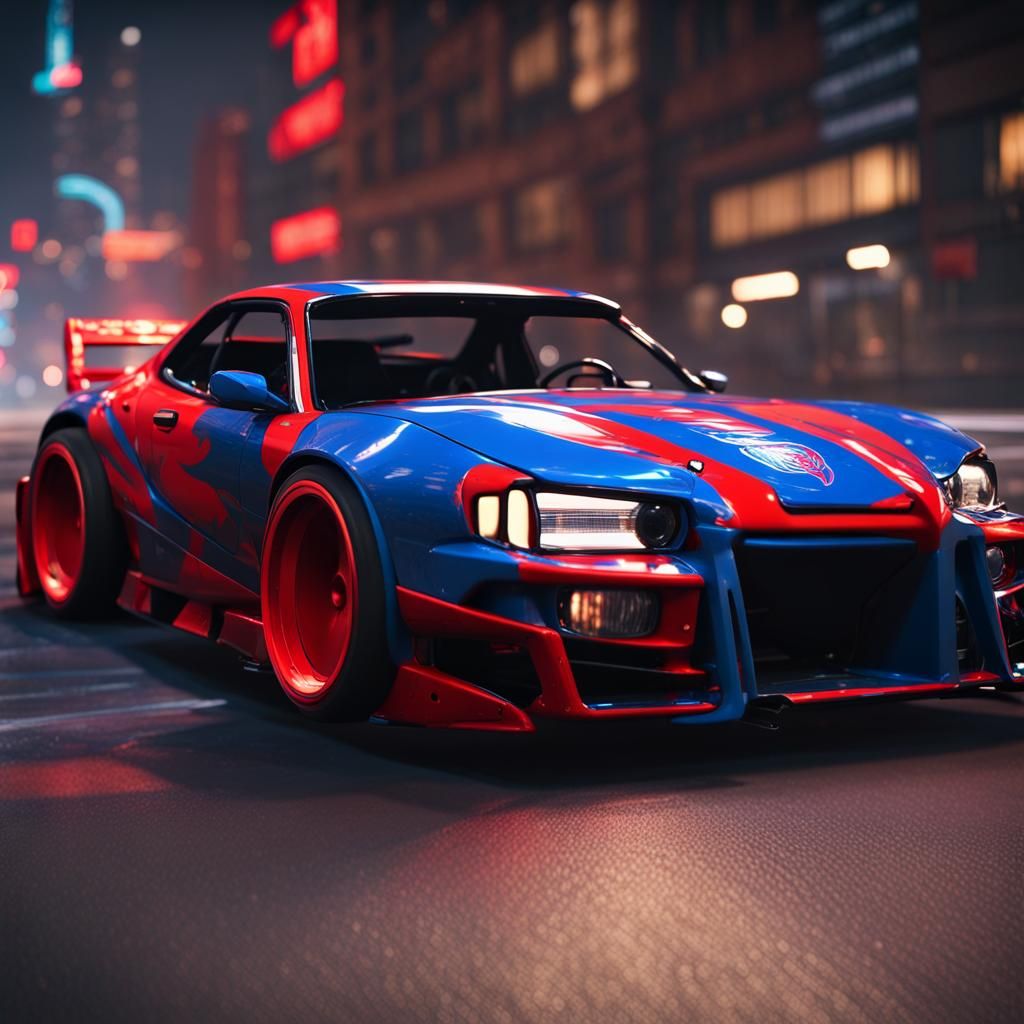 Spider-Man JDM Drift Car in Spider-Verse Style