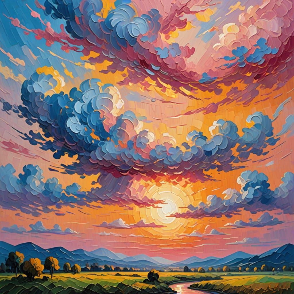 Vibrant Dawn Impressionist Oil Painting