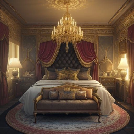 Luxurious Whimsical Bedroom Scene in Fantasy Art Style