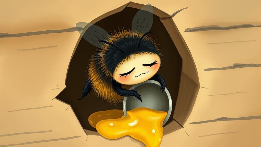 Sleepy Bee Spills Honey in Whimsical Style