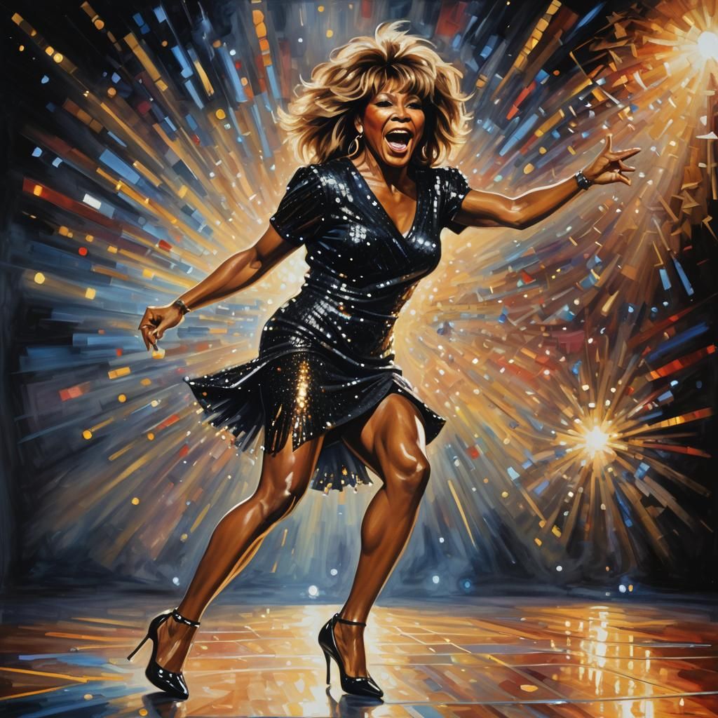 Tina Turner on Stage in Vibrant Oil Painting