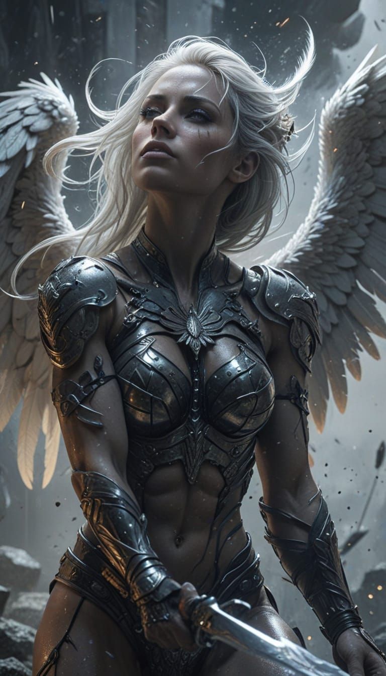 Angelic Bodybuilder Warrior in Ornate Bikini Armor