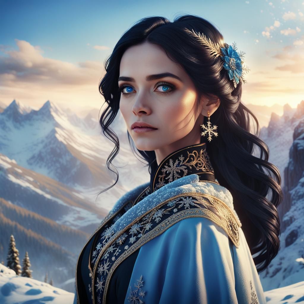 Snowy Mountain: Beautiful Woman in Digital Art