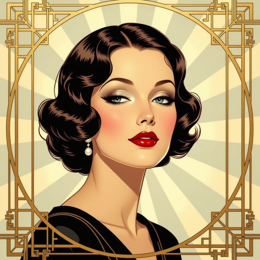 Elegant Art Deco Portrait in Platinum and Pearl Tones