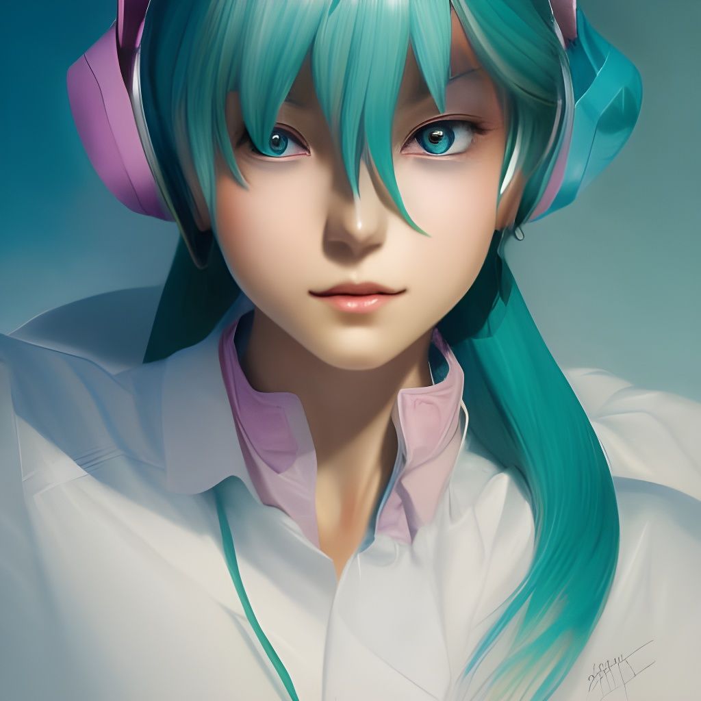 Hatsune Miku Portrait in Hyperdetailed Digital Art
