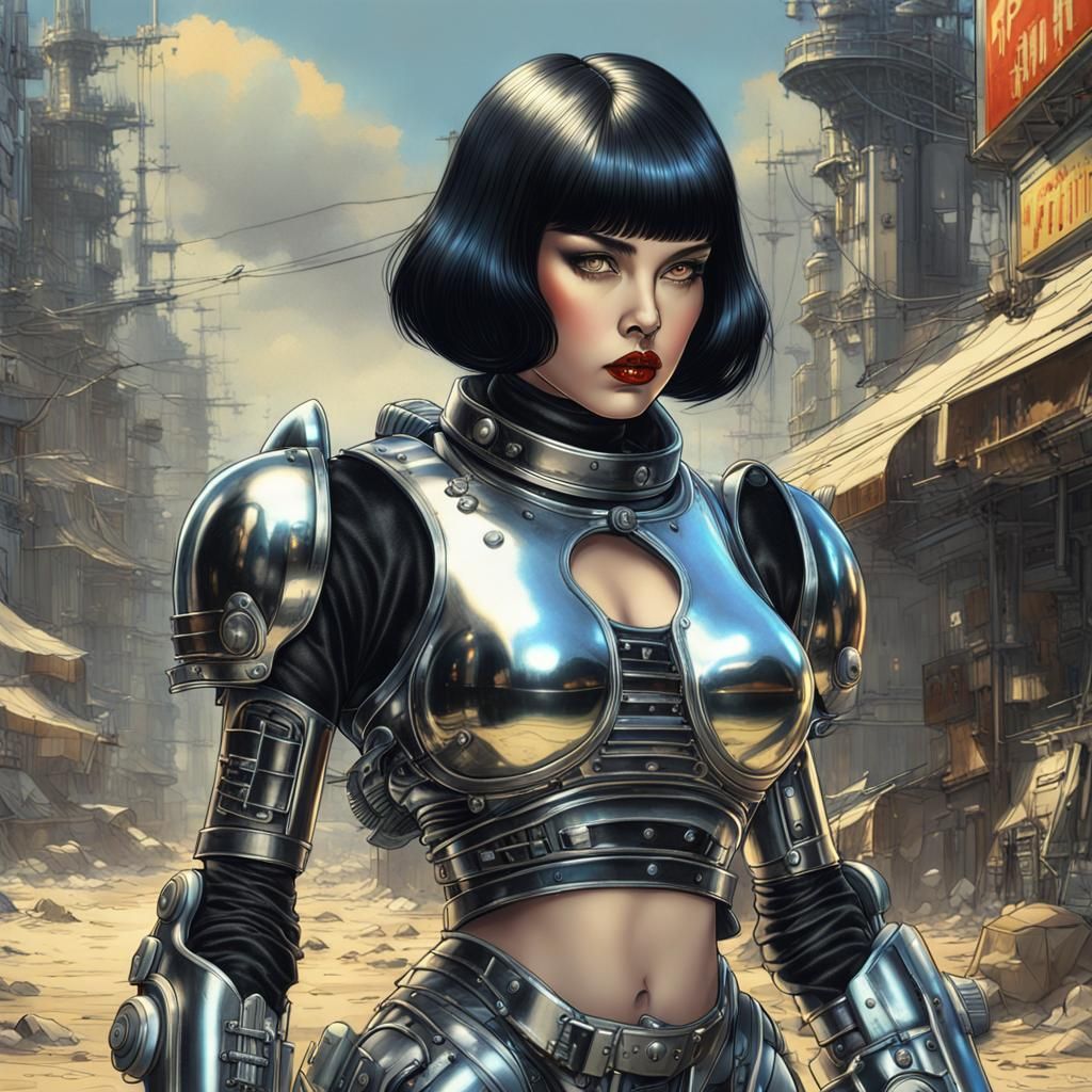 Voluptuous Goth Woman in Power Armor: Sorayama Style