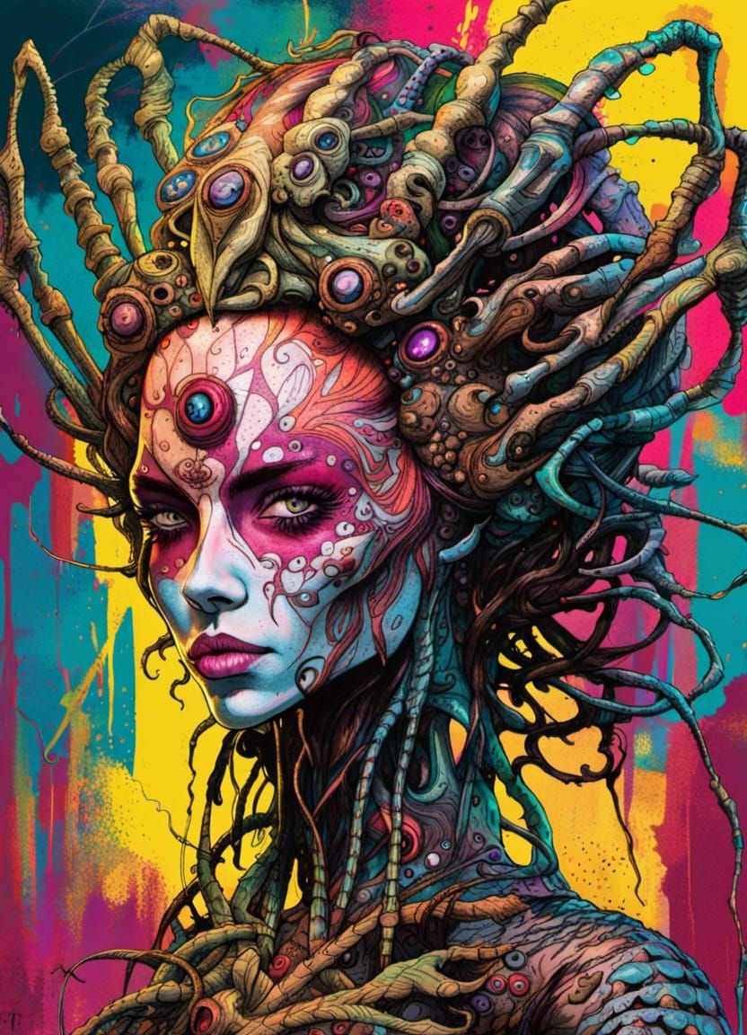 Alien Hive Queen: Pop Art Concept in Vivid Colors