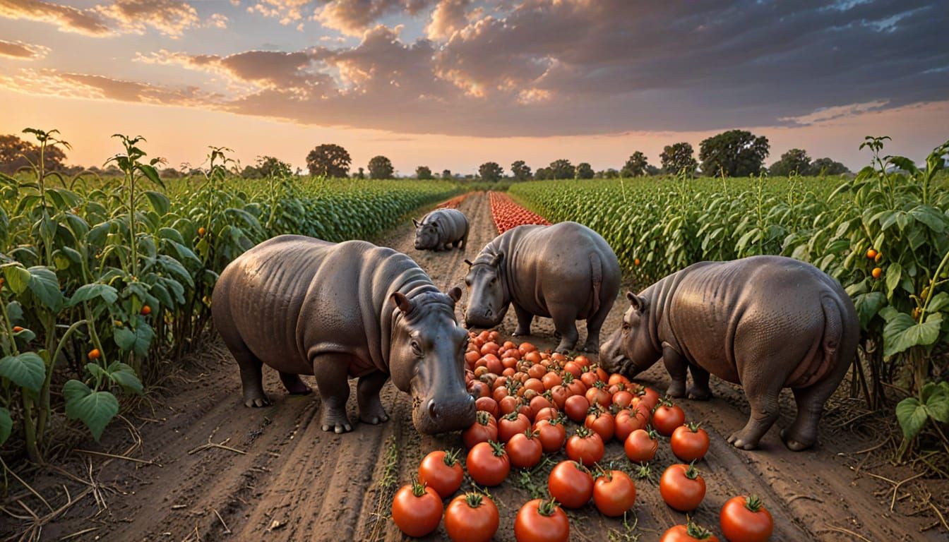 Hippos Trample Tomatoes in Ethereal Landscape Photography