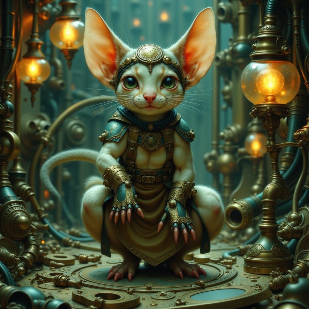 Steampunk Squirrel-Mouse Inventor in Workshop