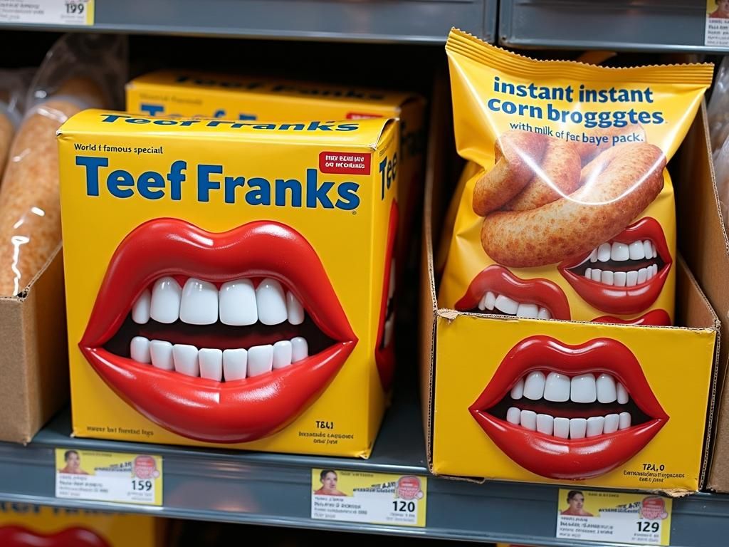 Grotesque Wax Lips and Corn Snack Grocery Display