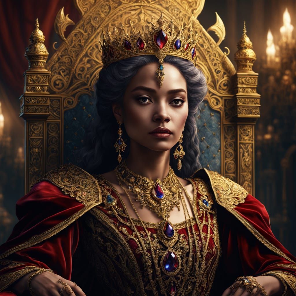 Crimson Queen Empress in Ornate Throne Room