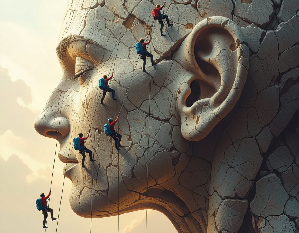 Tiny Climbers Ascend Giant Neck to Reach Ear