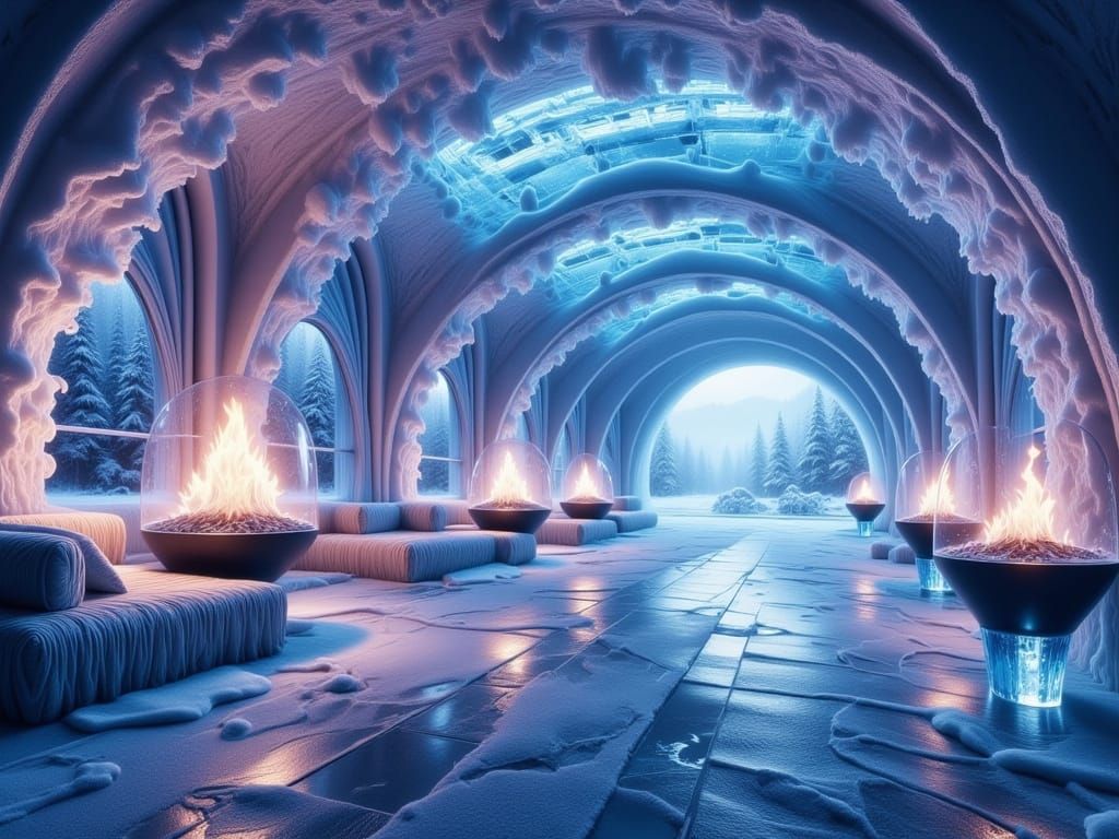 Hyperreal Ice Palace in Opulent Winter Wonderland