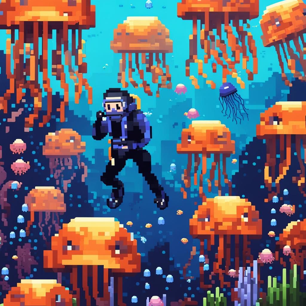 Dave The Diver Pixelated Jellyfish Scene