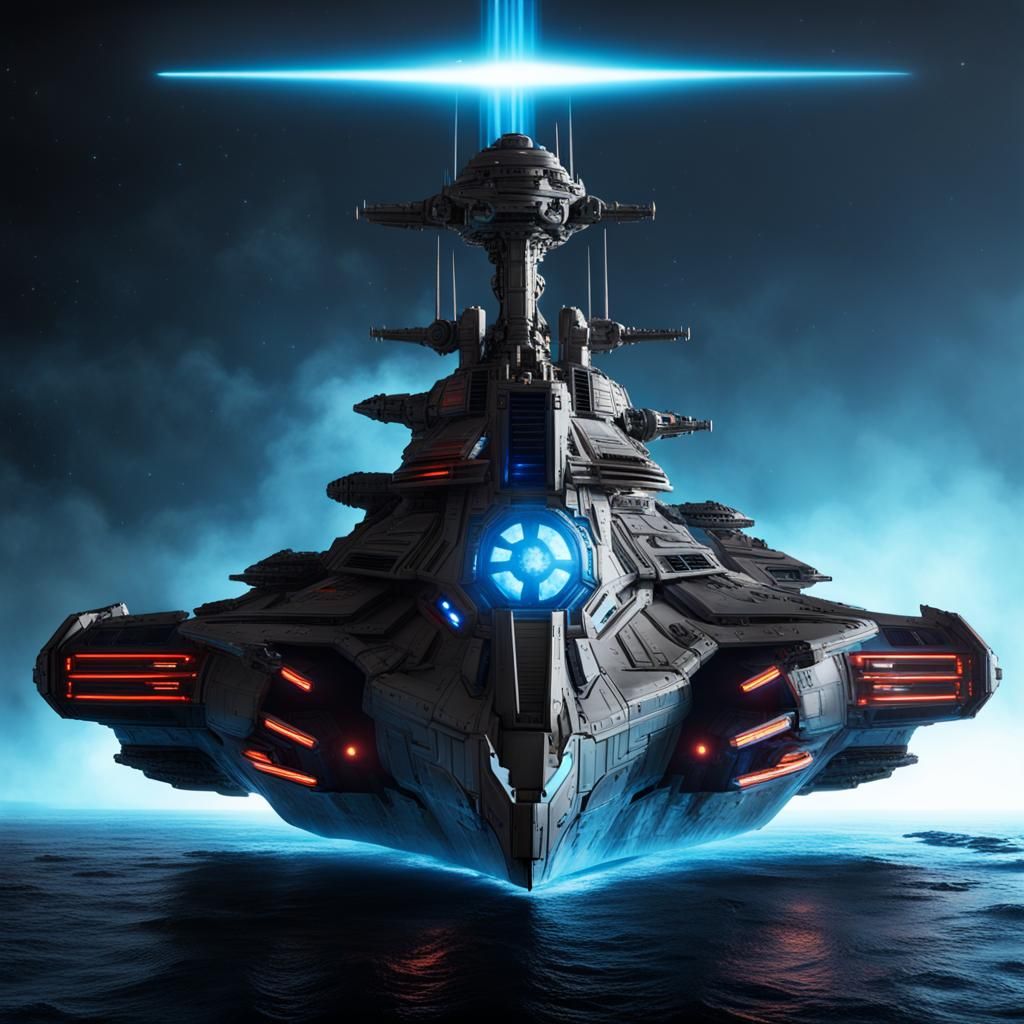 Space Battlecruiser with Glowing Dome