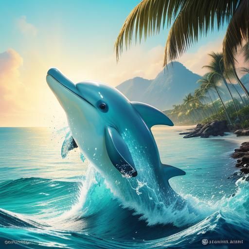 Hyperrealistic Dolphin on a Tropical Beach