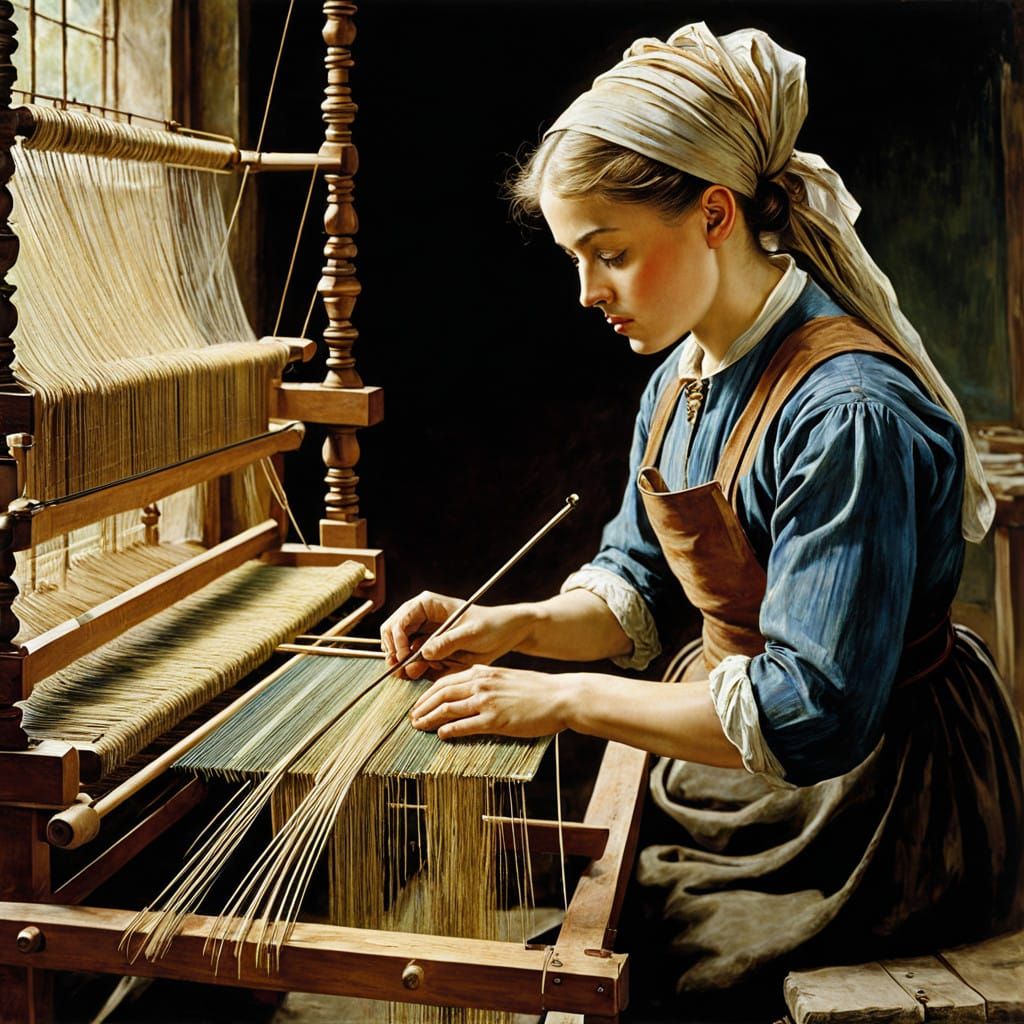 Expressive Weaver at the Loom in Intricate Detail