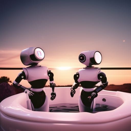 Robots Relaxing in a Futuristic Hot Tub