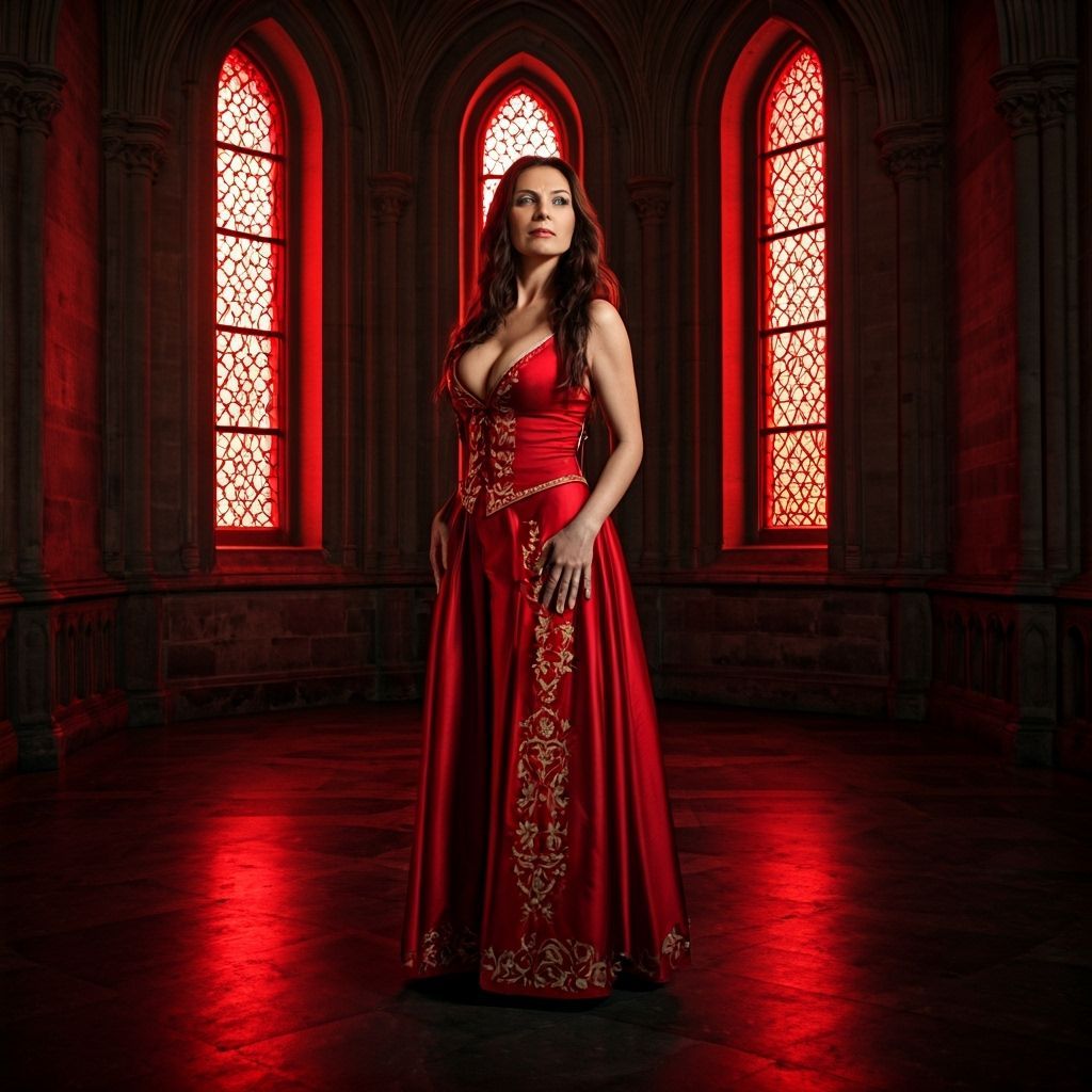 Regal Woman in Medieval Castle Hall: Photorealistic Style