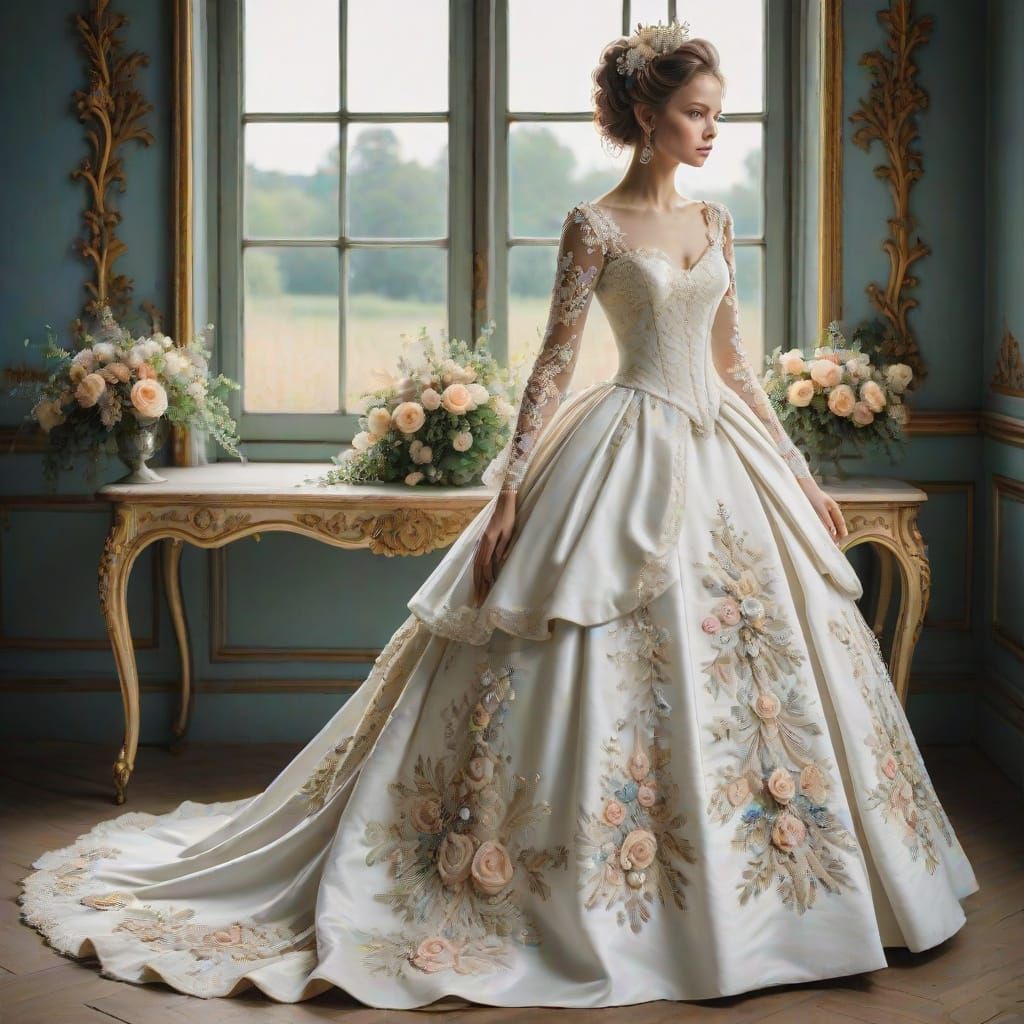 Rococo Wedding Dress in Ornate Style