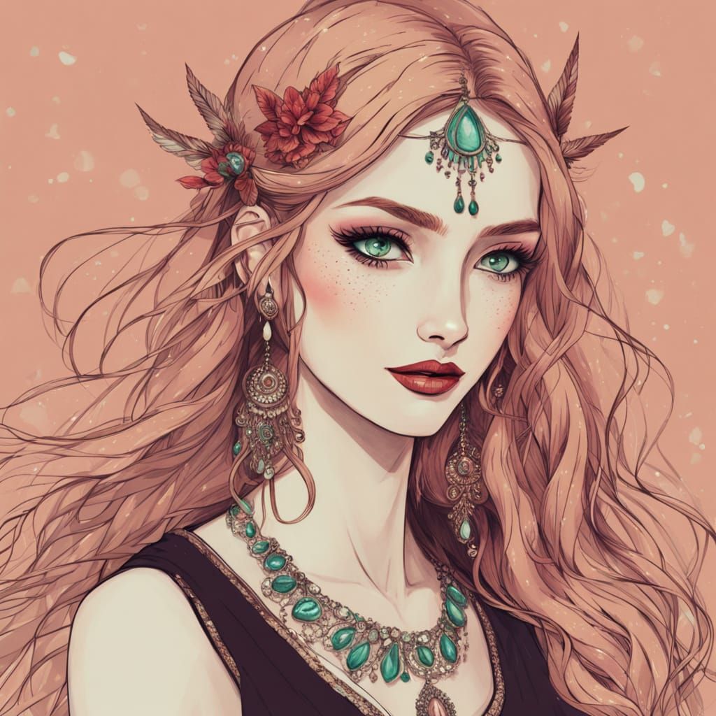 Sultry Indian Goddess with Amber Skin and Soft Curls