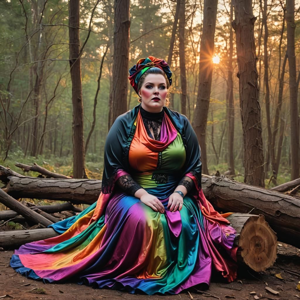 Glamorous Big Beautiful Woman BBW Woman sitting on a fallen ...