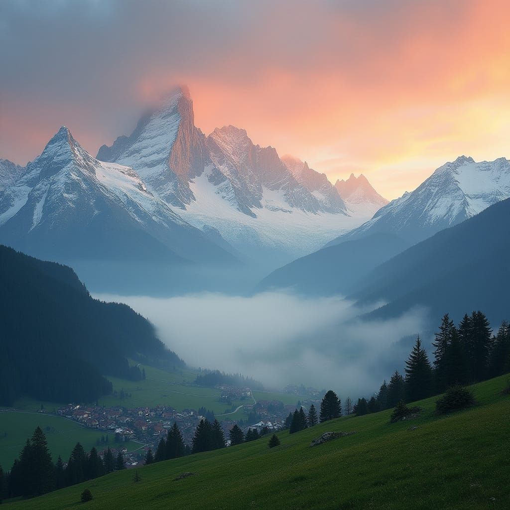 Swiss Alps Sunrise: Hyperrealistic Mountain Landscape