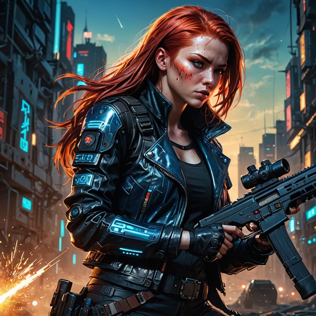 Android Sniper in Cyberpunk Portrait Style