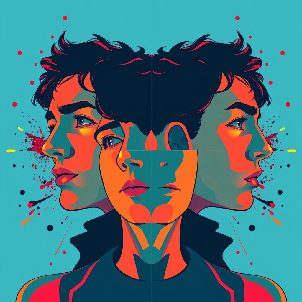 Fragmented Portrait in Pop Art Style with Bauhaus Elements