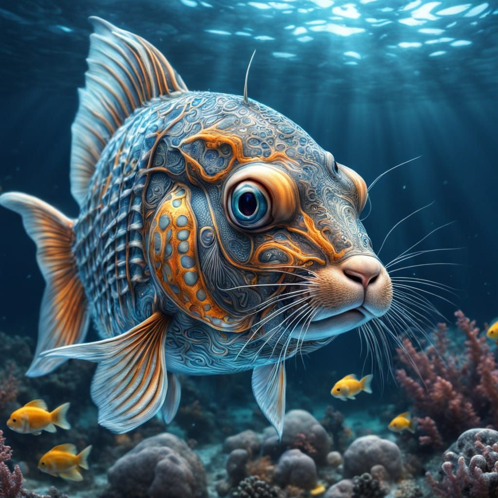 Fantasy Bunny Fish Swims Ocean Depths