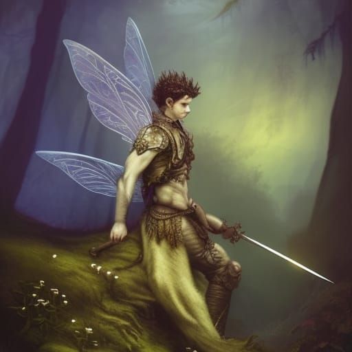 Handsome Fairy Warrior with Sword and Wings