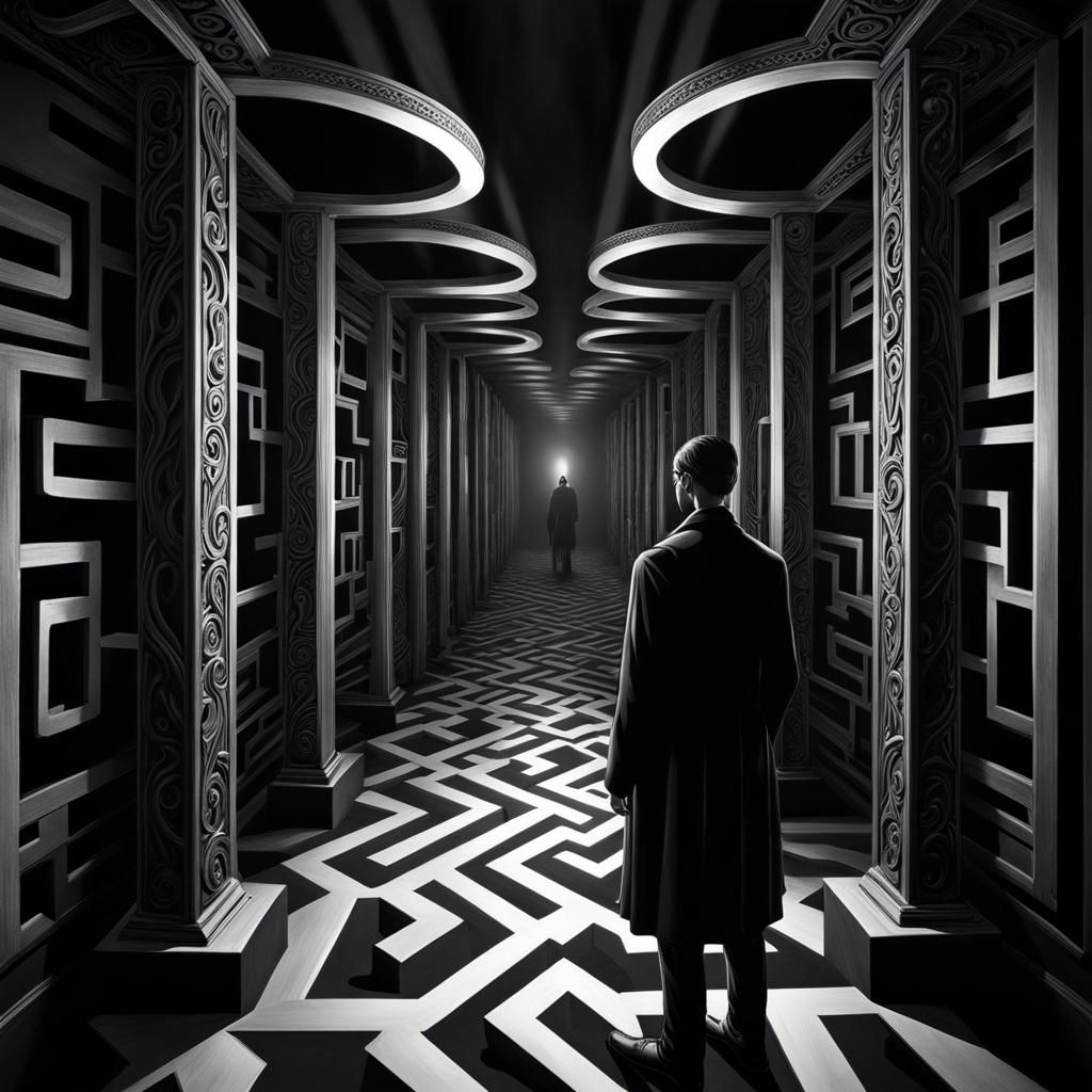 Infinite Mirror Maze Horror Art by Rutkowski