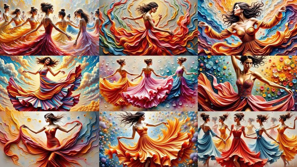 Elegant Dancer in Silk and Satin, Impasto Style