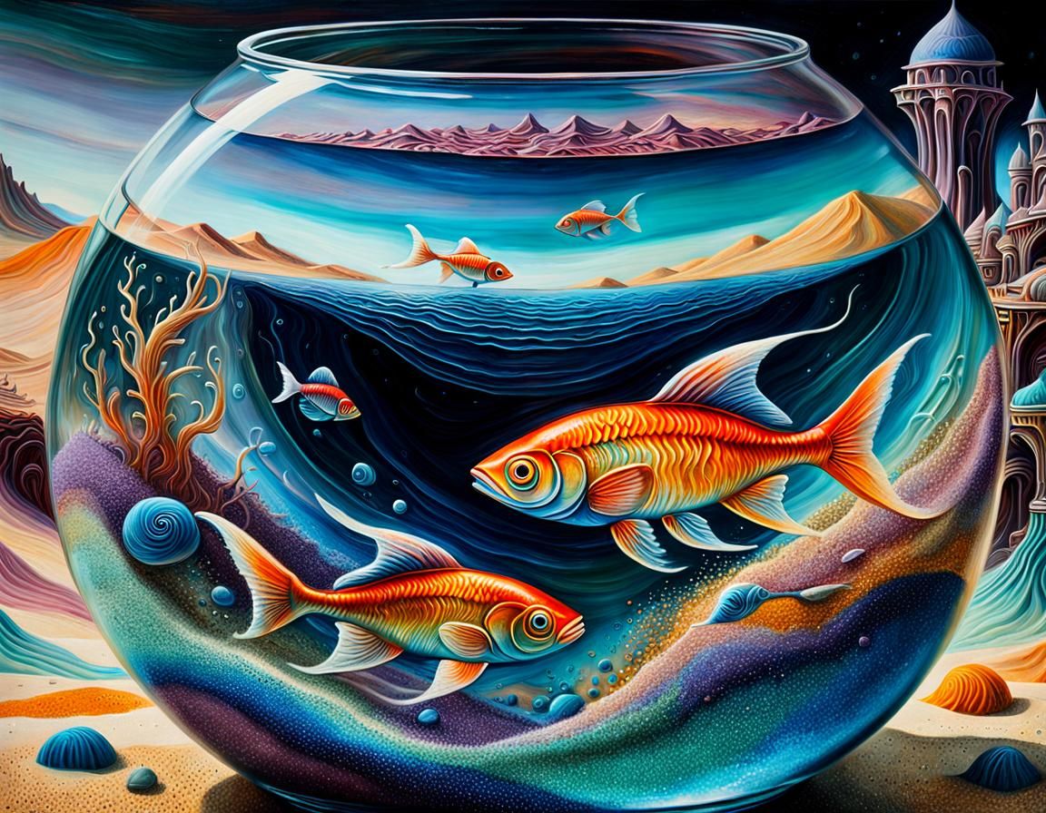 Surreal Sand Landscape in Glass Bowl, Oil Painting
