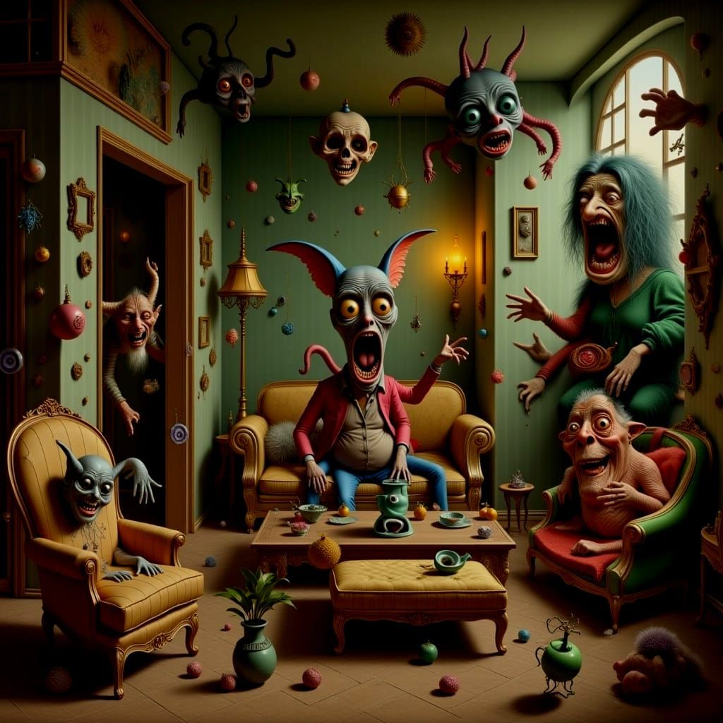Surreal House with Wild Furniture and Strange People