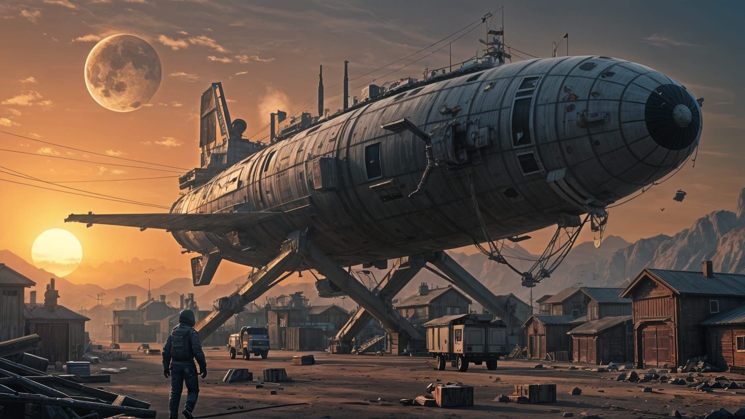 Alien Mining Town Under Siege by Massive Cargo Ship