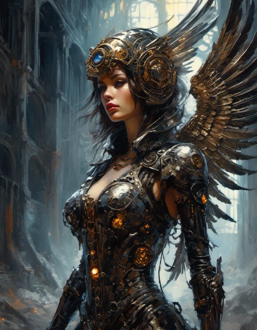 Gothic Cyborg Angel in Post-Apocalyptic Wasteland