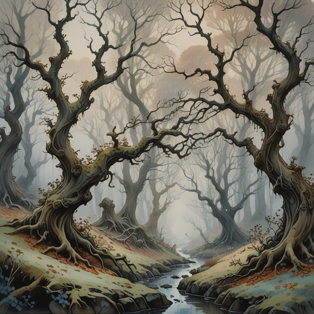 Enchanted Winter Woodland in Gouache