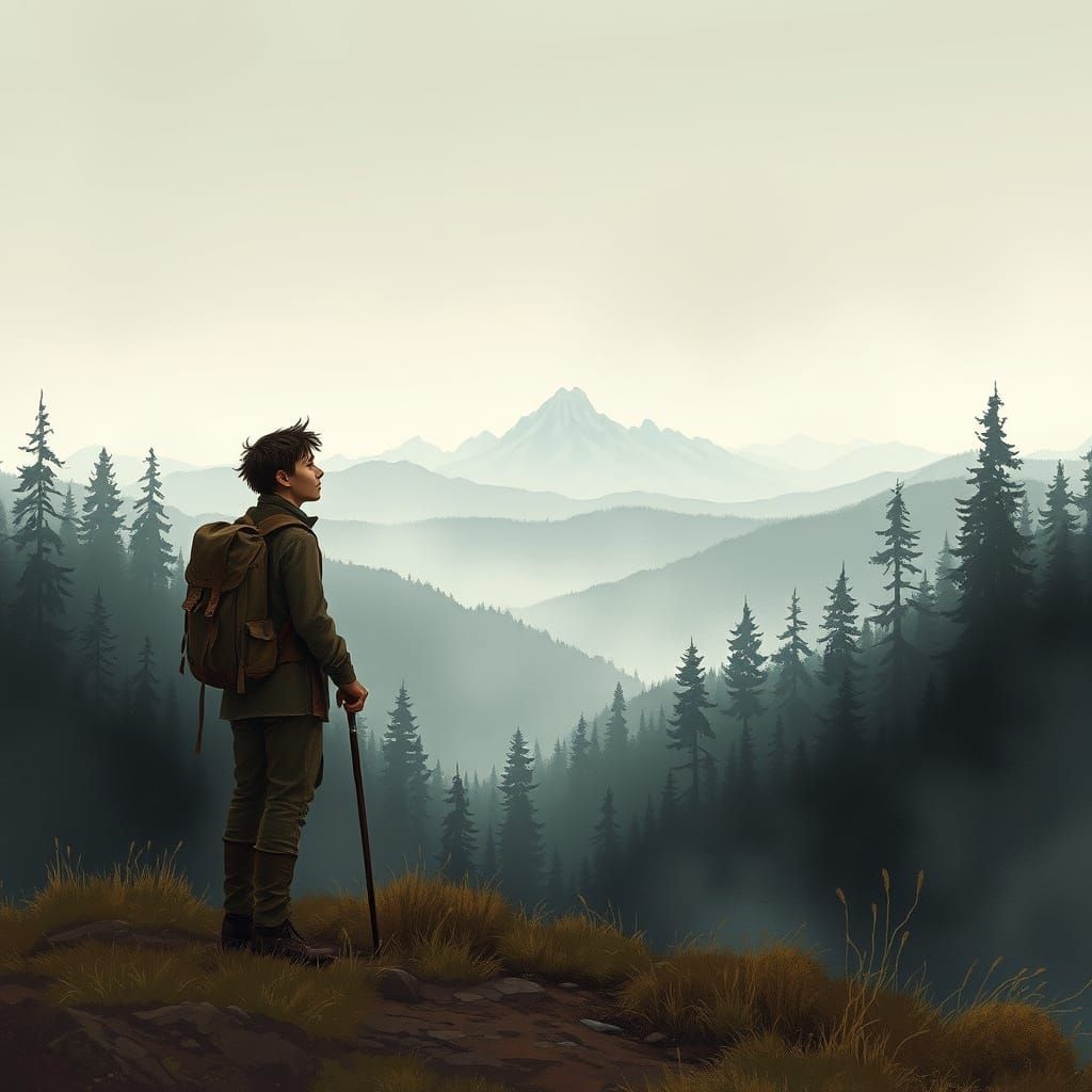 Contemplative Traveler at Forest's Edge