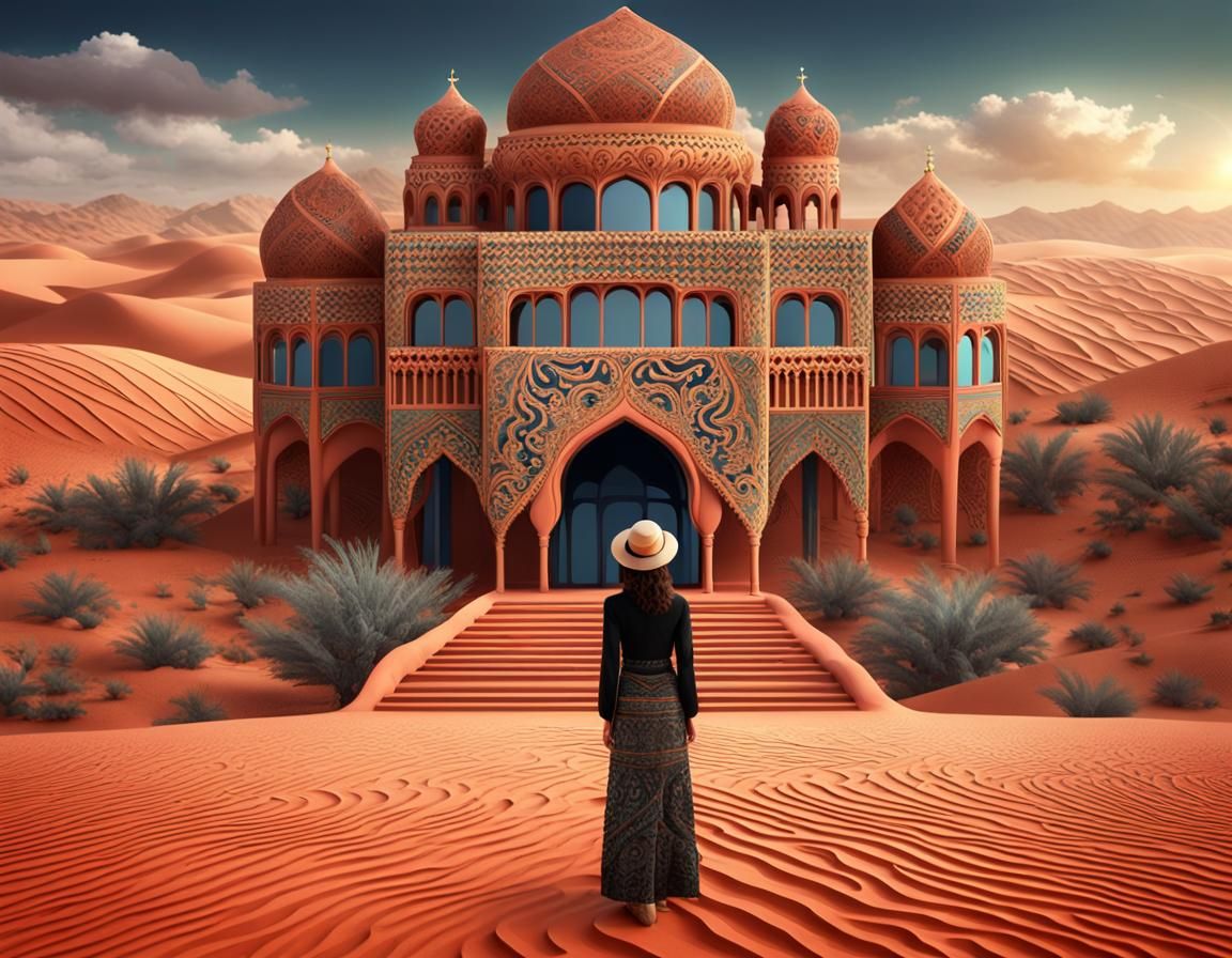 Andalusian Fantasy: Palace in Red Desert Landscape