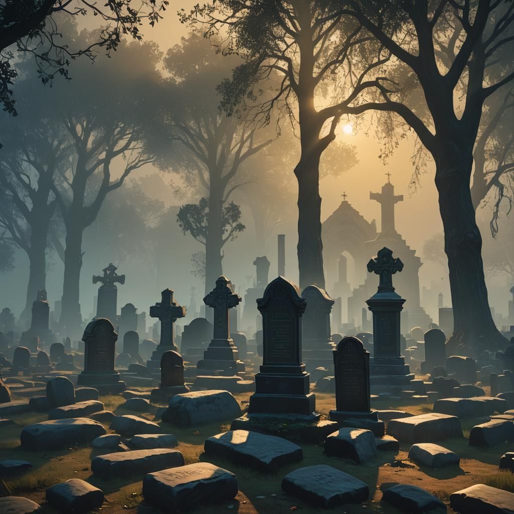 Misty Los Santos Graveyard: Gothic Fantasy Art
