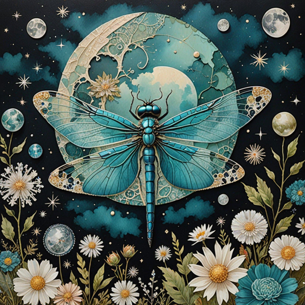 Turquoise Dragonfly in a Celestial Wonderland