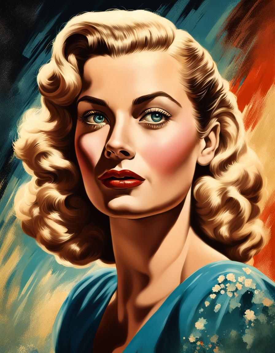 Glamorous Blonde in 1940s Movie Star Portrait