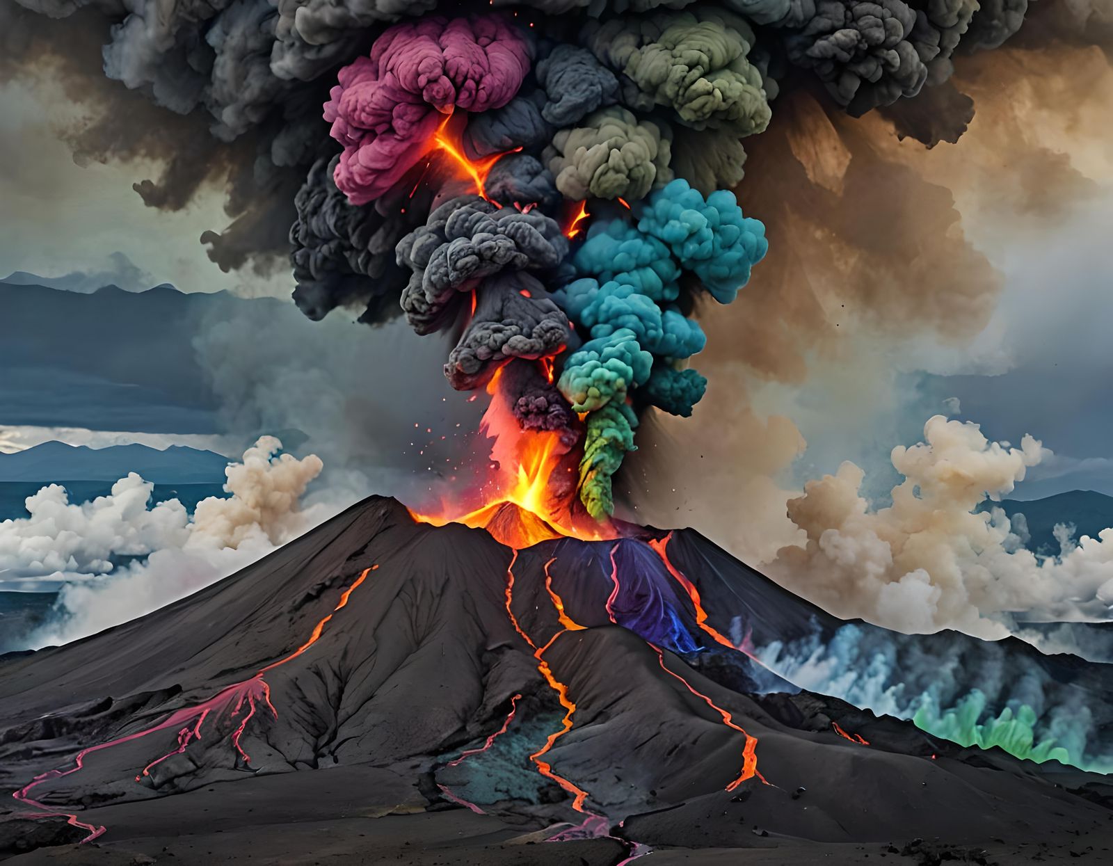 Spectacular Volcano Eruption with Blue-Green Fire