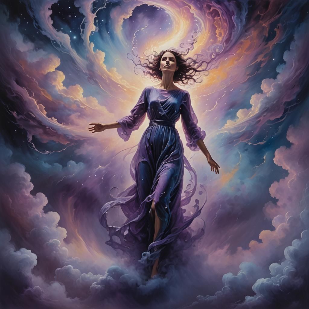 Ethereal Entity Emerges from Void: Surrealist Oil Painting