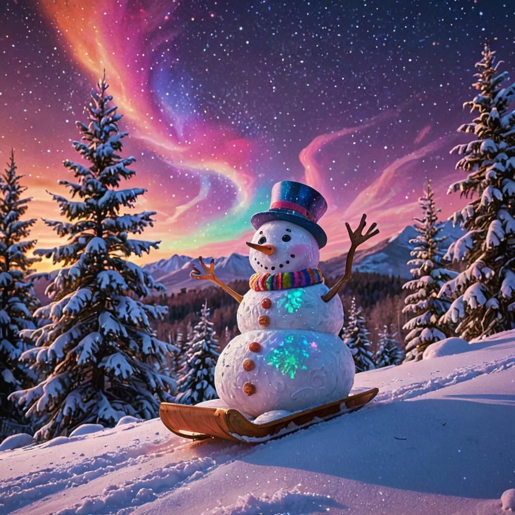 Galactic Snowman Rides Cosmic Toboggan