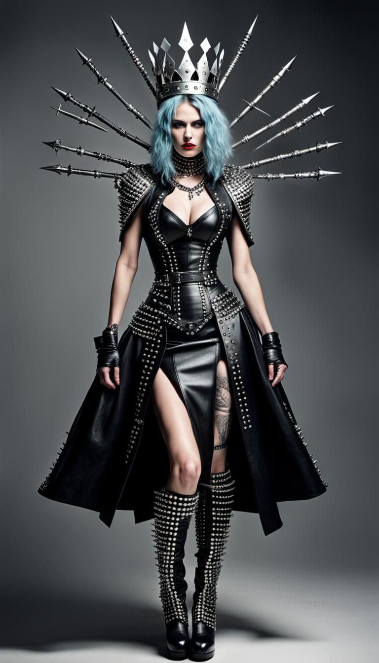 Punk Queen with Stainless Steel Crown and Riveted Dress